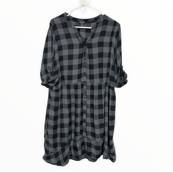 torrid Tops - Torrid Black Grey Buffalo Check Button Front Challis Baby Doll Tunic, 2, 2X